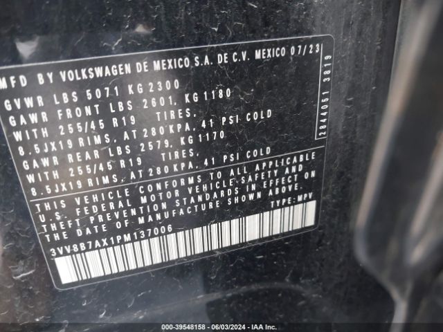 3VV8B7AX1PM137006 Volkswagen Tiguan 2.0t Se R-line Black