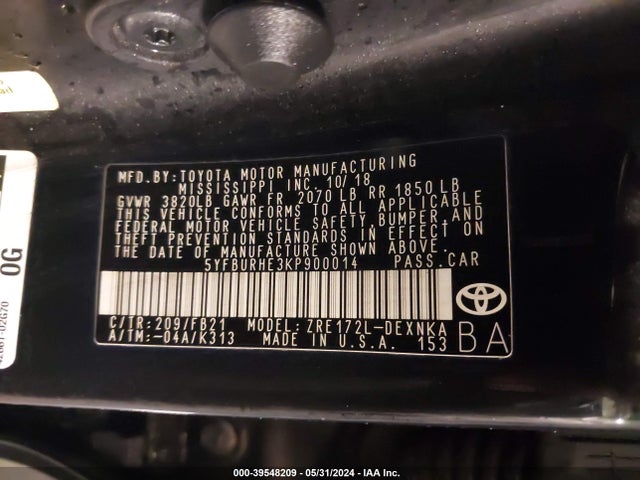 Toyota COROLLA LE 2019 5YFBURHE3KP900014 Image 9
