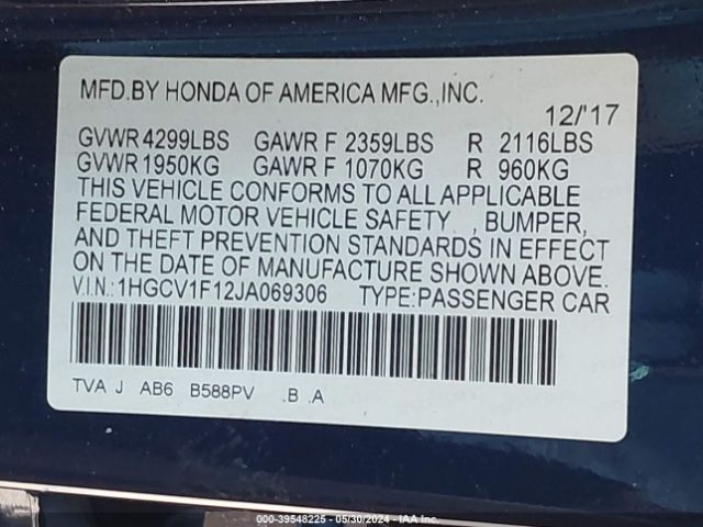 1HGCV1F12JA069306 Honda ACCORD LX