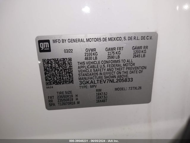 3GKALTEV7NL205833 GMC Terrain Awd Sle