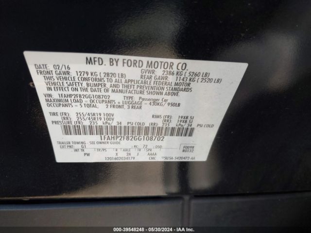 1FAHP2F82GG108702 Ford Taurus Limited
