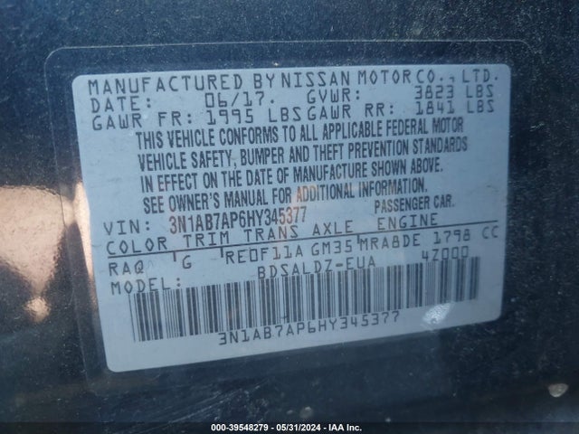 Nissan SENTRA SV 2017 3N1AB7AP6HY345377 Image 9