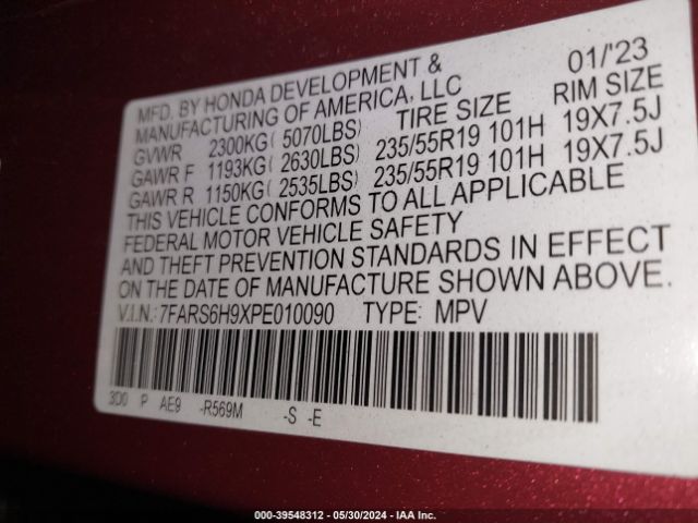 7FARS6H9XPE010090 Honda Cr-v Hybrid Sport Touring