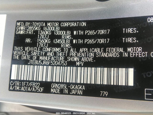 Toyota 4RUNNER SR5 2015 JTEBU5JR6F5204753 Image 9