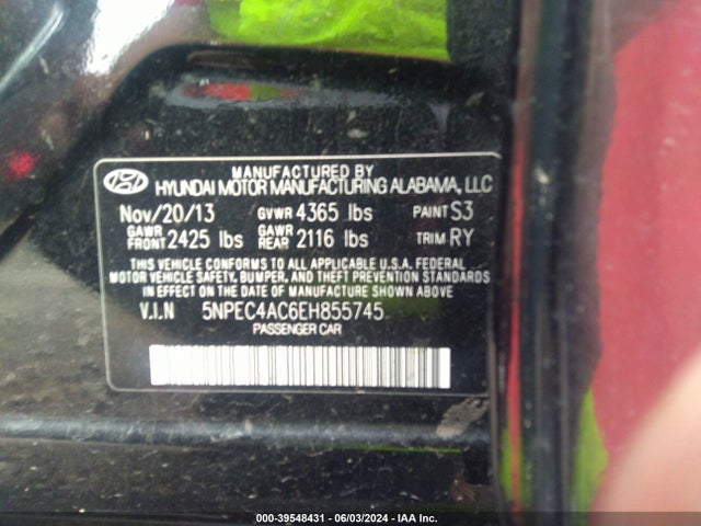 Hyundai SONATA SE 2014 5NPEC4AC6EH855745 Image 9