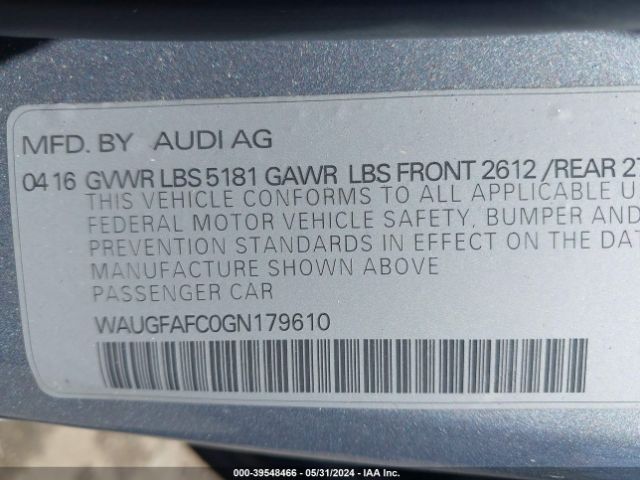 WAUGFAFC0GN179610 Audi A6 2.0t Premium Plus