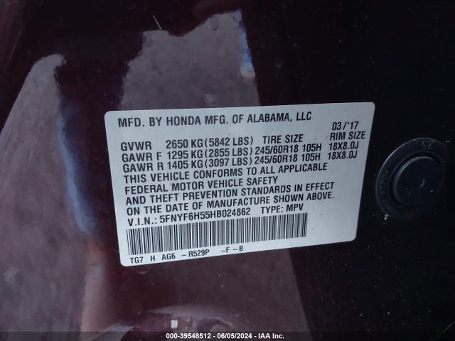 Honda Pilot Ex-l 2017 5FNYF6H55HB024862 Image 9