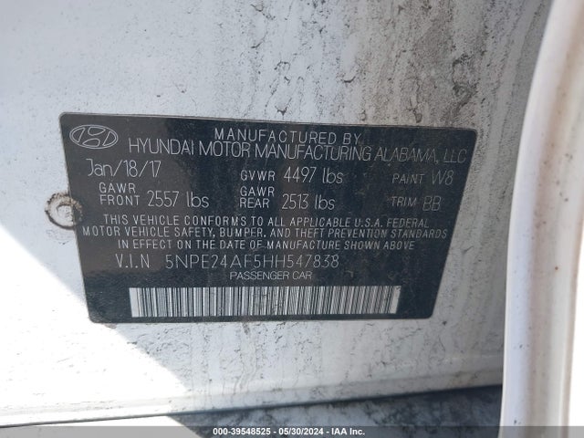 Hyundai SONATA SE 2017 5NPE24AF5HH547838 Image 9