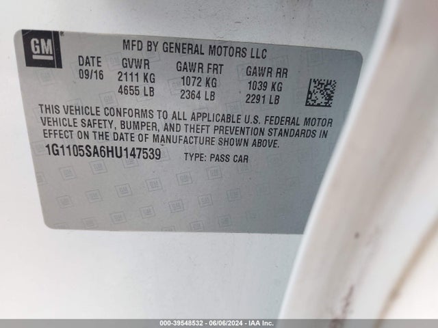 Chevrolet IMPALA 1LT 2017 1G1105SA6HU147539 Image 9