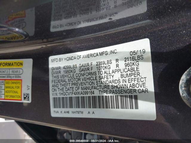 1HGCV1F4XKA099164 Honda ACCORD EX
