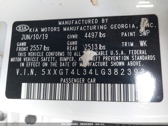 KIA Optima Lx 2020 5XXGT4L34LG382393 Image 9