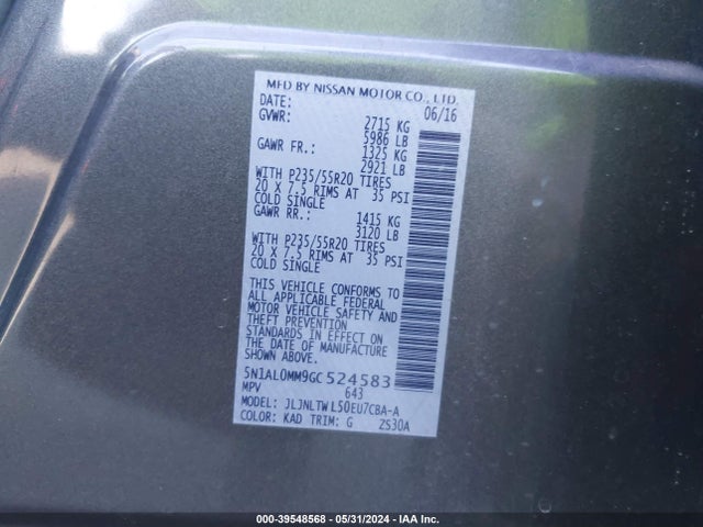 5N1AL0MM9GC524583 Infiniti QX60