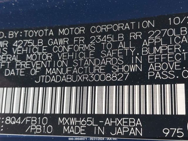 JTDADABUXR3008827 Toyota Prius Le Awd-e