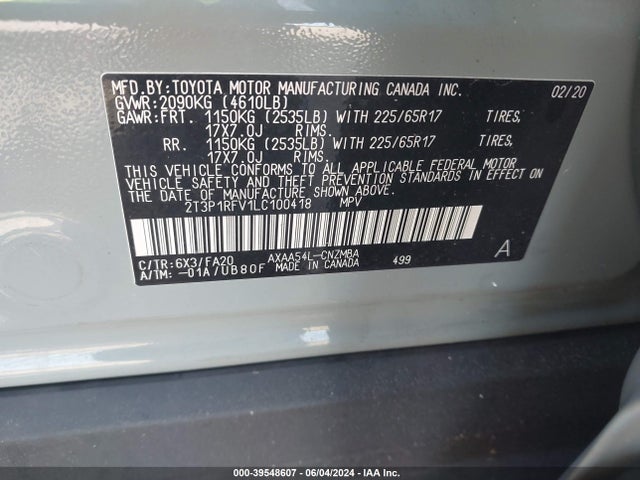 Toyota Rav4 Xle 2020 2T3P1RFV1LC100418 Image 9