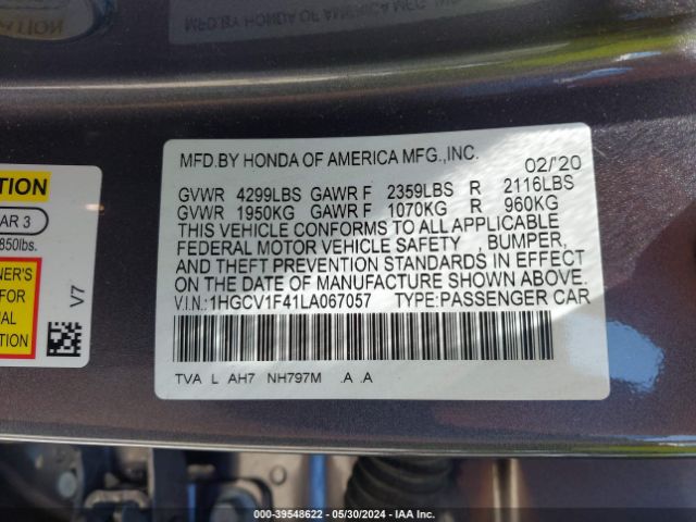 1HGCV1F41LA067057 Honda ACCORD EX