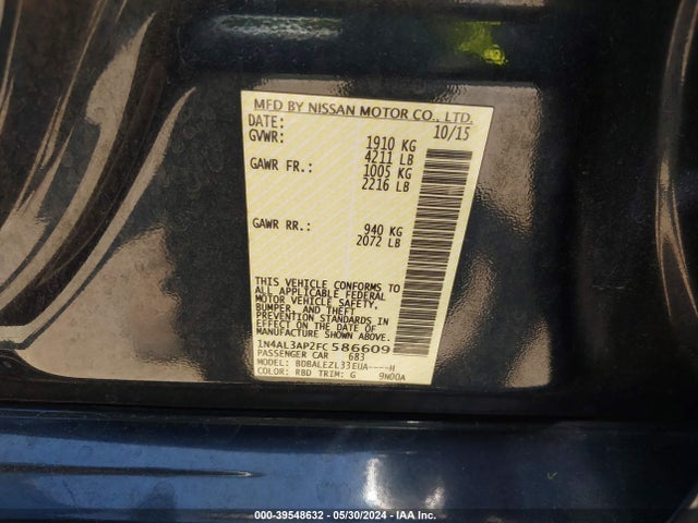 Nissan Altima 2.5 S 2015 1N4AL3AP2FC586609 Image 9