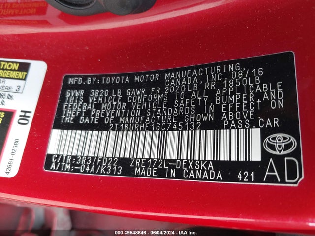 Toyota Corolla S Plus 2016 2T1BURHE1GC745132 Image 9