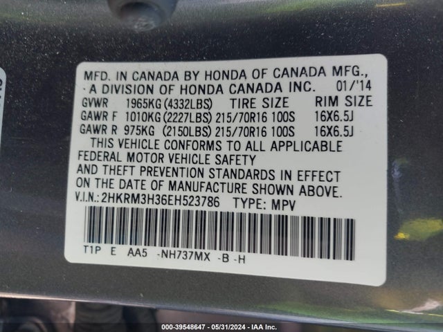 Honda CR-V LX 2014 2HKRM3H36EH523786 Image 9