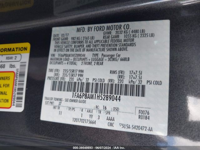 1FA6P8AM1H5289044 Ford Mustang V6