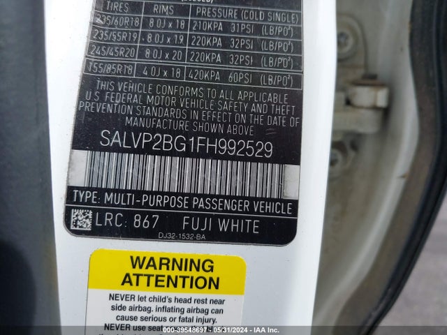 SALVP2BG1FH992529 Land Rover Range Rover Evoque Pure