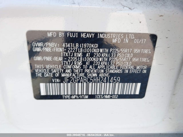 JF2GPABC5HH241459 Subaru Crosstrek 2.0i Premium