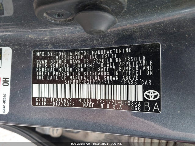 Toyota Corolla S Premium 2015 5YFBURHEXFP186243 Image 9
