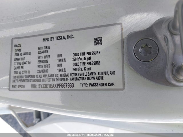 Tesla Model 3 Rear-wheel Drive 2023 5YJ3E1EAXPF567933 Image 9