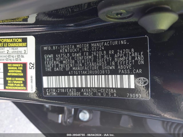 Toyota CAMRY SE 2024 4T1G11AK3RU903813 Image 9