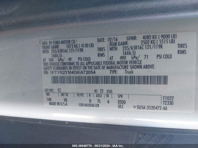 Ford Transit-250 2016 1FTYR2YM4GKA72054 Image 9
