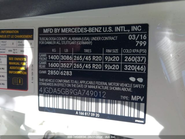 4JGDA5GB9GA749012 Mercedes-Benz Gle 400 4matic