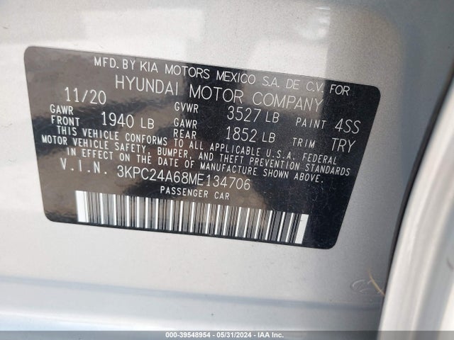 Hyundai ACCENT SE 2021 3KPC24A68ME134706 Image 9