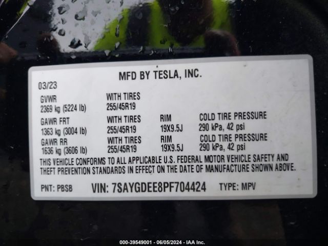 2023 TESLA MODEL Y 7SAYGDEE8PF704424 Photo 8