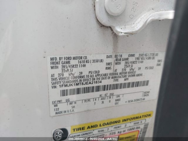 1FMJK1MT8JEA21834 Ford Expedition Max Platinum