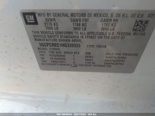 Chevrolet Silverado 1500 1lt 2017 3GCPCREC1HG338933 Image 9