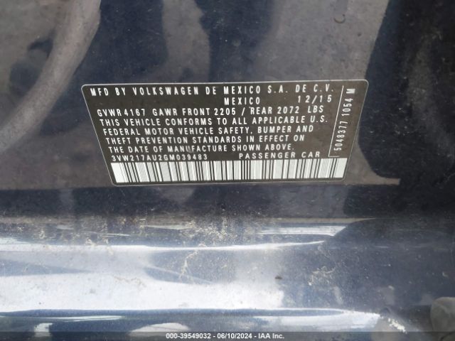 3VW217AU2GM039483 Volkswagen Golf Tsi S 4-door