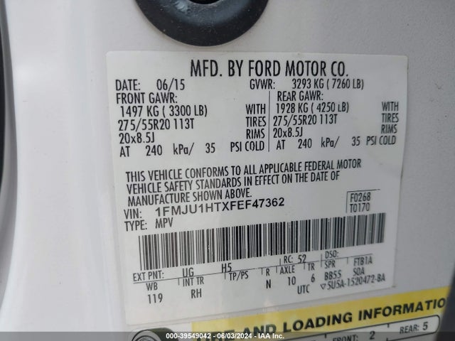 Ford Expedition King Ranch 2015 1FMJU1HTXFEF47362 Image 9