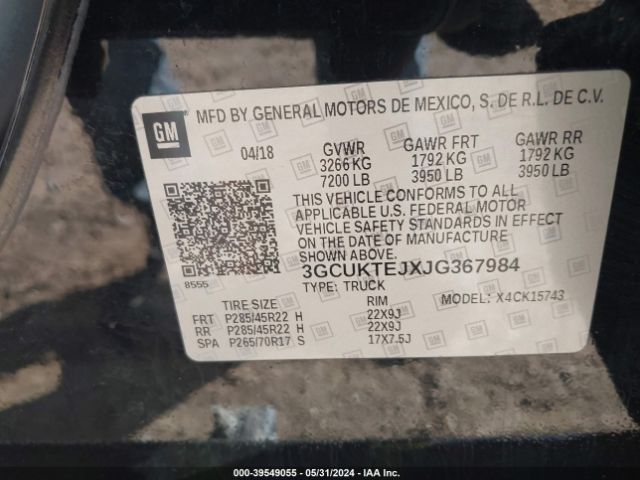 3GCUKTEJXJG367984 Chevrolet Silverado 1500 High Country