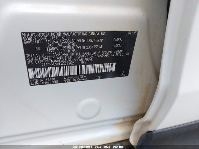 Toyota Rav4 Limited 2015 2T3DFREV0FW329262 Image 9