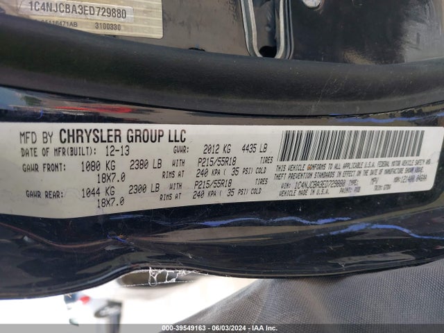 Jeep Compass Altitude 2014 1C4NJCBA3ED729880 Image 9