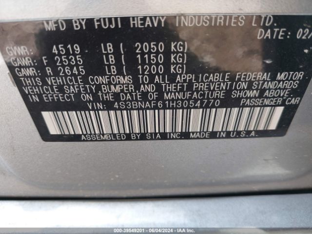 4S3BNAF61H3054770 Subaru Legacy 2.5i Premium