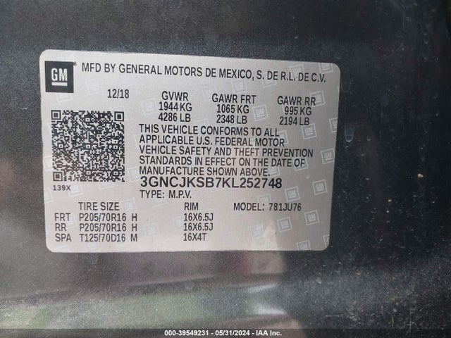 Chevrolet TRAX LS 2019 3GNCJKSB7KL252748 Image 9