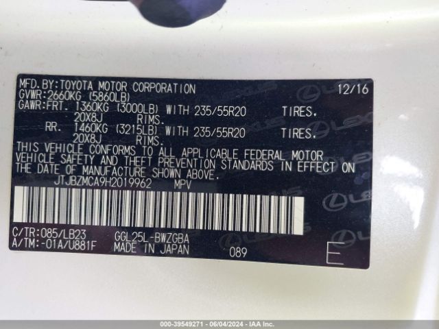JTJBZMCA9H2019962 Lexus RX 350