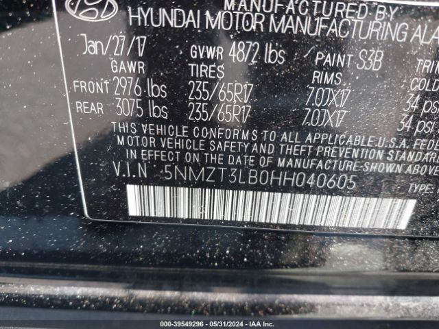 5NMZT3LB0HH040605 Hyundai SANTA FE SPORT