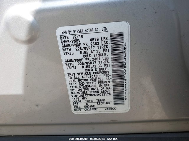 Nissan ROGUE S 2017 JN8AT2MVXHW012179 Image 9