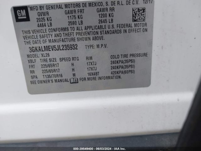 3GKALMEV5JL235932 GMC Terrain Sle
