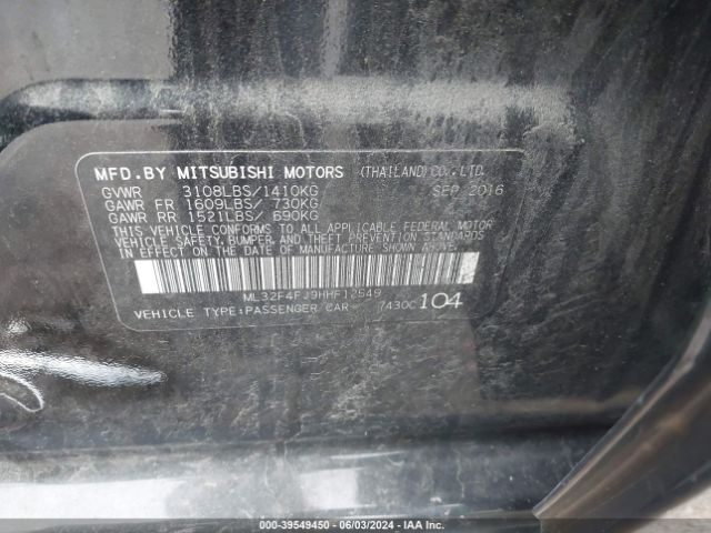 ML32F4FJ9HHF12549 Mitsubishi Mirage G4 Se