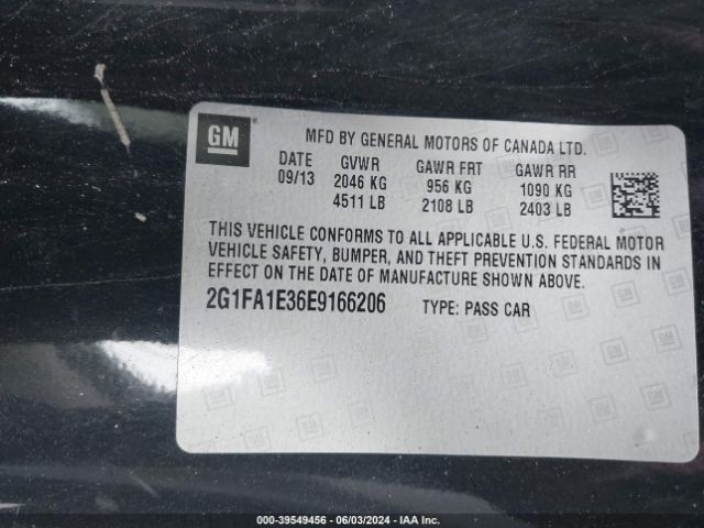 2G1FA1E36E9166206 Chevrolet Camaro 2ls