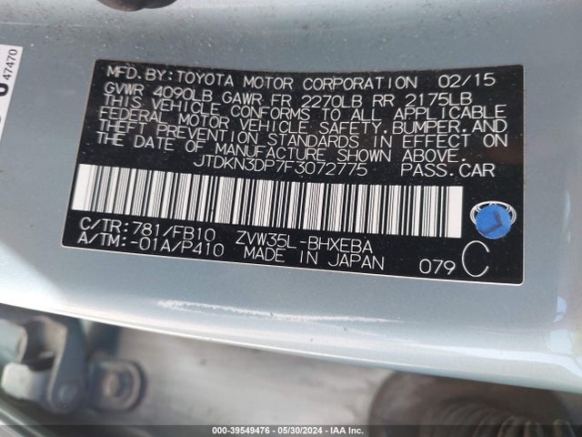 JTDKN3DP7F3072775 Toyota PRIUS PLUG-IN
