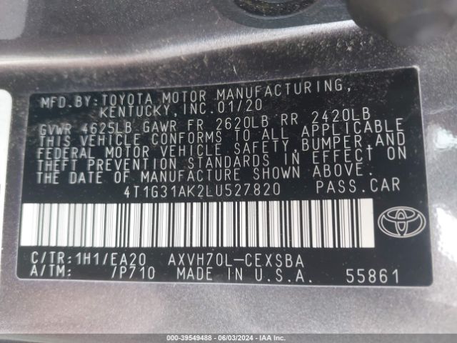 4T1G31AK2LU527820 Toyota Camry Se Hybrid