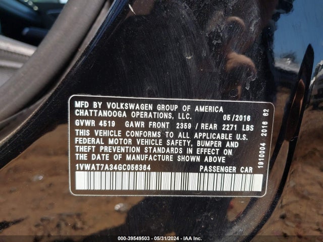 1VWAT7A34GC056364 Volkswagen Passat 1.8t R-line